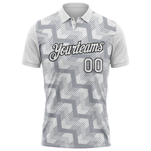 Laden Sie das Bild in den Galerie-Viewer, Custom White Gray-Black Geometric Block Diagonal Line Hatching Performance Polo Shirt
