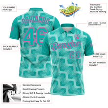 Загрузить изображение в средство просмотра галереи, Custom Aqua Ice Blue-Pink Geometric Block Diagonal Line Hatching Performance Polo Shirt
