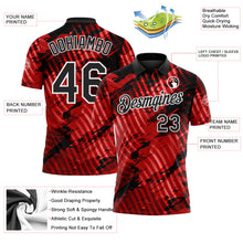 Laden Sie das Bild in den Galerie-Viewer, Custom Black Red-White Abstract Grunge Splatter Diagonal Stripe Performance Polo Shirt
