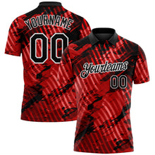 Laden Sie das Bild in den Galerie-Viewer, Custom Black Red-White Abstract Grunge Splatter Diagonal Stripe Performance Polo Shirt
