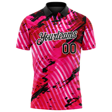 Custom Black Pink-White Abstract Grunge Splatter Diagonal Stripe Performance Polo Shirt