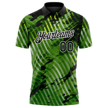 Charger l'image dans la galerie, Custom Black Neon Green-White Abstract Grunge Splatter Diagonal Stripe Performance Polo Shirt
