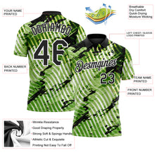 Laden Sie das Bild in den Galerie-Viewer, Custom Black Neon Green-White Abstract Grunge Splatter Diagonal Stripe Performance Polo Shirt

