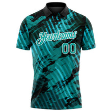 Загрузить изображение в средство просмотра галереи, Custom Black Aqua-White Abstract Grunge Splatter Diagonal Stripe Performance Polo Shirt
