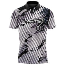 Laden Sie das Bild in den Galerie-Viewer, Custom Black Gray-White Abstract Grunge Splatter Diagonal Stripe Performance Polo Shirt
