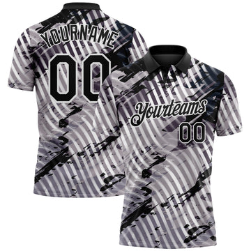 Custom Black Gray-White Abstract Grunge Splatter Diagonal Stripe Performance Polo Shirt