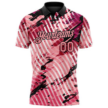 Laden Sie das Bild in den Galerie-Viewer, Custom Black-Light Pink Abstract Grunge Splatter Diagonal Stripe Performance Polo Shirt
