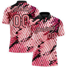 Laden Sie das Bild in den Galerie-Viewer, Custom Black-Light Pink Abstract Grunge Splatter Diagonal Stripe Performance Polo Shirt
