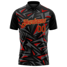 Load image into Gallery viewer, Custom Black Red Steel Gray-Old Gold Cyber Mecha E-sport Geometric Shards Spike Performance Polo Shirt

