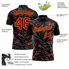 Load image into Gallery viewer, Custom Black Red Steel Gray-Old Gold Cyber Mecha E-sport Geometric Shards Spike Performance Polo Shirt
