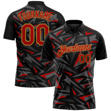 Load image into Gallery viewer, Custom Black Red Steel Gray-Old Gold Cyber Mecha E-sport Geometric Shards Spike Performance Polo Shirt
