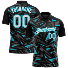 Load image into Gallery viewer, Custom Black White Steel Gray-Lakes Blue Cyber Mecha E-sport Geometric Shards Spike Performance Polo Shirt
