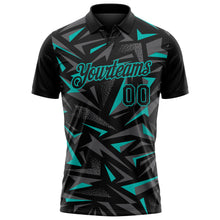 Load image into Gallery viewer, Custom Black Steel Gray-Aqua Cyber Mecha E-sport Geometric Shards Spike Performance Polo Shirt

