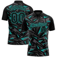 Load image into Gallery viewer, Custom Black Steel Gray-Aqua Cyber Mecha E-sport Geometric Shards Spike Performance Polo Shirt
