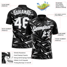 Загрузить изображение в средство просмотра галереи, Custom Black White Steel Gray-Gray Cyber Mecha E-sport Geometric Shards Spike Performance Polo Shirt
