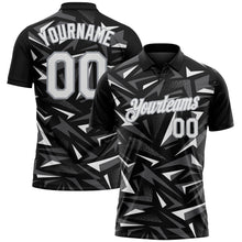 Загрузить изображение в средство просмотра галереи, Custom Black White Steel Gray-Gray Cyber Mecha E-sport Geometric Shards Spike Performance Polo Shirt
