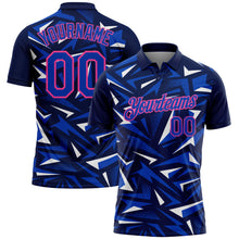 Charger l'image dans la galerie, Custom Navy Thunder Blue White-Pink Cyber Mecha E-sport Geometric Shards Spike Performance Polo Shirt

