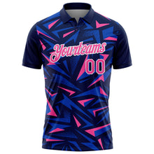 Laden Sie das Bild in den Galerie-Viewer, Custom Navy Pink Thunder Blue-White Cyber Mecha E-sport Geometric Shards Spike Performance Polo Shirt
