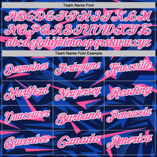 Laden Sie das Bild in den Galerie-Viewer, Custom Navy Pink Thunder Blue-White Cyber Mecha E-sport Geometric Shards Spike Performance Polo Shirt
