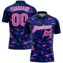 Laden Sie das Bild in den Galerie-Viewer, Custom Navy Pink Thunder Blue-White Cyber Mecha E-sport Geometric Shards Spike Performance Polo Shirt
