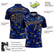 Загрузить изображение в средство просмотра галереи, Custom Navy Thunder Blue-Old Gold Cyber Mecha E-sport Geometric Shards Spike Performance Polo Shirt
