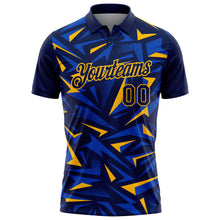 Загрузить изображение в средство просмотра галереи, Custom Navy Thunder Blue-Gold Cyber Mecha E-sport Geometric Shards Spike Performance Polo Shirt

