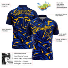 Загрузить изображение в средство просмотра галереи, Custom Navy Thunder Blue-Gold Cyber Mecha E-sport Geometric Shards Spike Performance Polo Shirt
