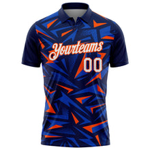 Load image into Gallery viewer, Custom Navy White Thunder Blue-Orange Cyber Mecha E-sport Geometric Shards Spike Performance Polo Shirt

