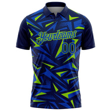 Загрузить изображение в средство просмотра галереи, Custom Navy Thunder Blue-Neon Green Cyber Mecha E-sport Geometric Shards Spike Performance Polo Shirt
