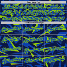 Загрузить изображение в средство просмотра галереи, Custom Navy Thunder Blue-Neon Green Cyber Mecha E-sport Geometric Shards Spike Performance Polo Shirt
