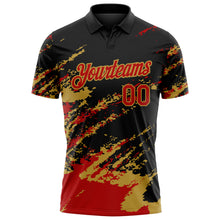 Load image into Gallery viewer, Custom Black Red-Old Gold Brush Stroke Shatter Splatter Performance Polo Shirt
