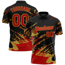 Load image into Gallery viewer, Custom Black Red-Old Gold Brush Stroke Shatter Splatter Performance Polo Shirt
