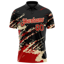 Laden Sie das Bild in den Galerie-Viewer, Custom Black Red-Cream Brush Stroke Shatter Splatter Performance Polo Shirt
