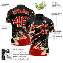 Laden Sie das Bild in den Galerie-Viewer, Custom Black Red-Cream Brush Stroke Shatter Splatter Performance Polo Shirt
