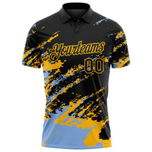 Charger l'image dans la galerie, Custom Black Light Blue-Gold Brush Stroke Shatter Splatter Performance Polo Shirt

