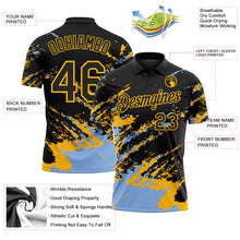 Charger l'image dans la galerie, Custom Black Light Blue-Gold Brush Stroke Shatter Splatter Performance Polo Shirt
