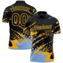 Charger l'image dans la galerie, Custom Black Light Blue-Gold Brush Stroke Shatter Splatter Performance Polo Shirt
