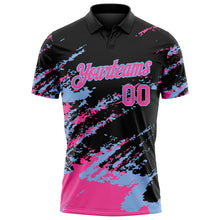 Charger l'image dans la galerie, Custom Black Pink-Light Blue Brush Stroke Shatter Splatter Performance Polo Shirt

