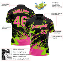 Load image into Gallery viewer, Custom Black Pink-Neon Green Brush Stroke Shatter Splatter Performance Polo Shirt

