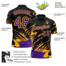 Charger l'image dans la galerie, Custom Black Purple-Gold Brush Stroke Shatter Splatter Performance Polo Shirt
