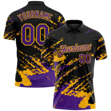 Charger l'image dans la galerie, Custom Black Purple-Gold Brush Stroke Shatter Splatter Performance Polo Shirt
