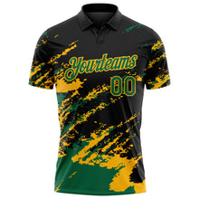 Загрузить изображение в средство просмотра галереи, Custom Black Kelly Green-Gold Brush Stroke Shatter Splatter Performance Polo Shirt
