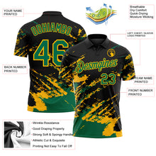 Загрузить изображение в средство просмотра галереи, Custom Black Kelly Green-Gold Brush Stroke Shatter Splatter Performance Polo Shirt
