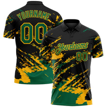 Загрузить изображение в средство просмотра галереи, Custom Black Kelly Green-Gold Brush Stroke Shatter Splatter Performance Polo Shirt

