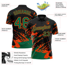 Загрузить изображение в средство просмотра галереи, Custom Black Kelly Green-Orange Brush Stroke Shatter Splatter Performance Polo Shirt
