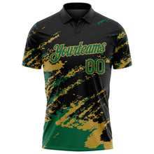 Load image into Gallery viewer, Custom Black Kelly Green-Old Gold Brush Stroke Shatter Splatter Performance Polo Shirt
