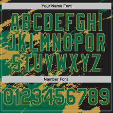 Load image into Gallery viewer, Custom Black Kelly Green-Old Gold Brush Stroke Shatter Splatter Performance Polo Shirt
