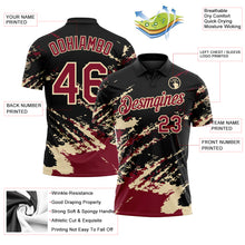 Charger l'image dans la galerie, Custom Black Crimson-Cream Brush Stroke Shatter Splatter Performance Polo Shirt
