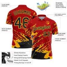 Load image into Gallery viewer, Custom Red Black-Gold Brush Stroke Shatter Splatter Performance Polo Shirt
