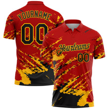 Load image into Gallery viewer, Custom Red Black-Gold Brush Stroke Shatter Splatter Performance Polo Shirt
